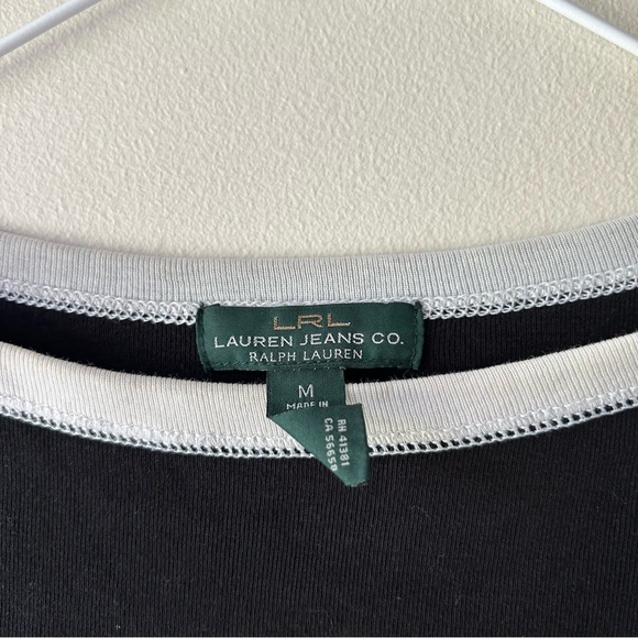 5 FOR $25 | Vintage Ralph Lauren Jeans 3/4 Sleeve Boatneck Tee Black Cream M - Picture 2 of 5